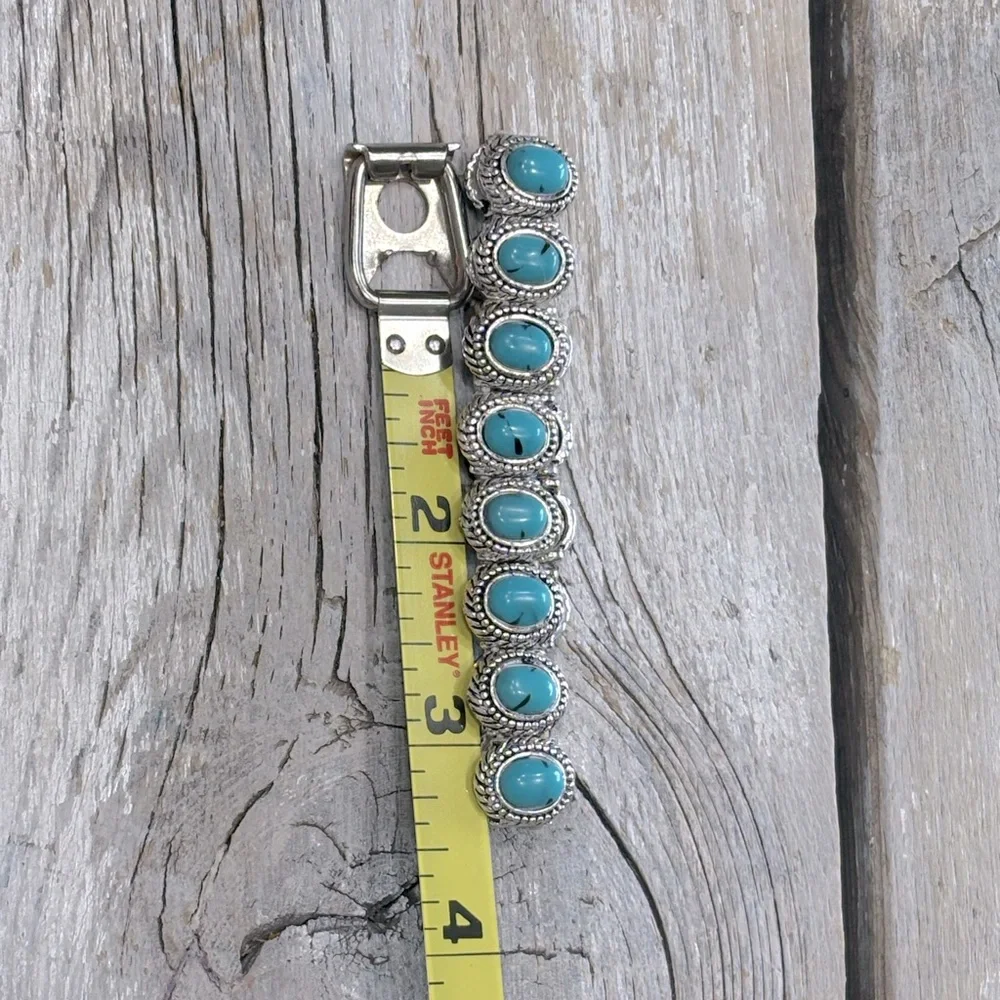 Vintage Silver Tone & Turquoise Stretch Southweastern Bracelet. Boho Women’s OS